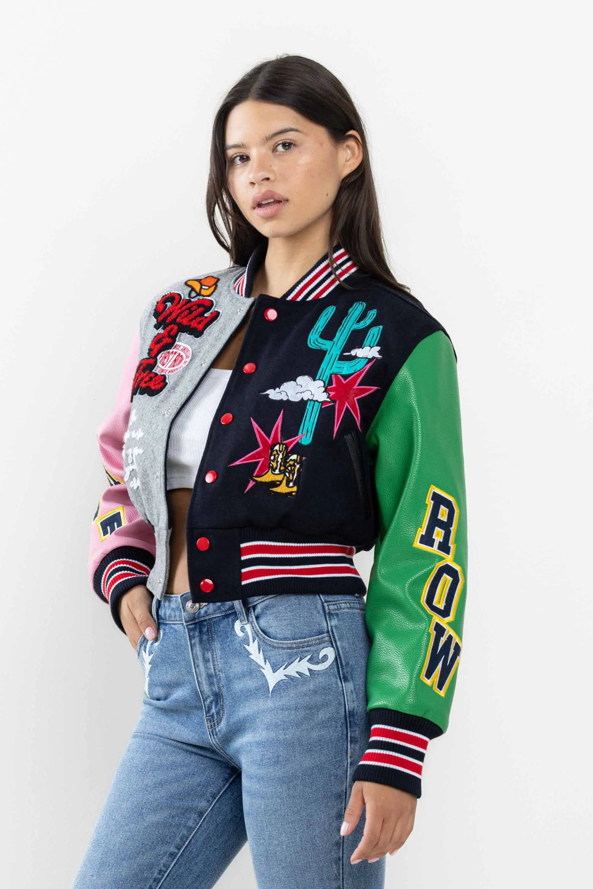 WILD AND FREE CROPPED VARSITY JACKET sold by First Row product image thumbnail 3