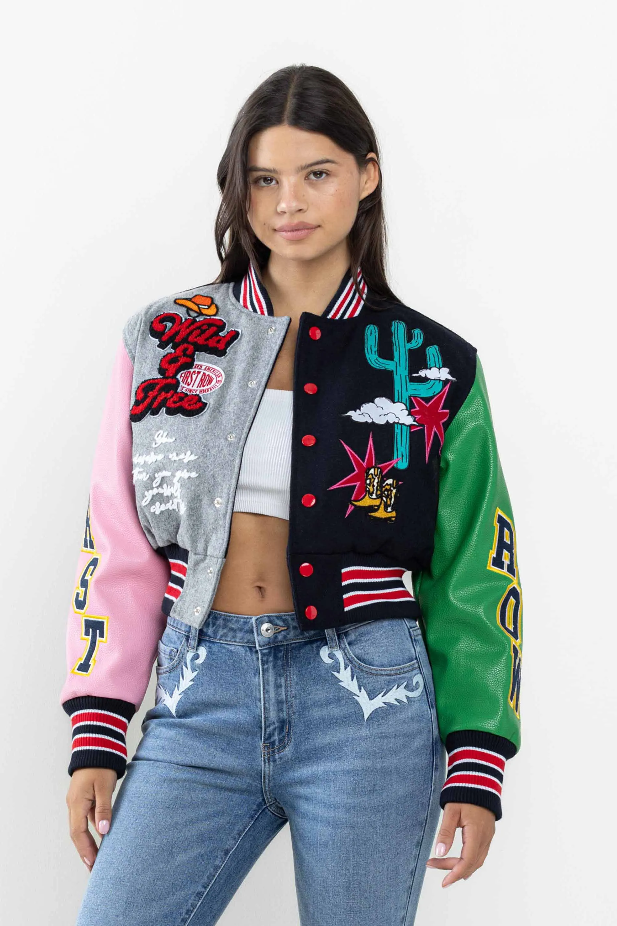 WILD AND FREE CROPPED VARSITY JACKET sold by First Row product image thumbnail 2