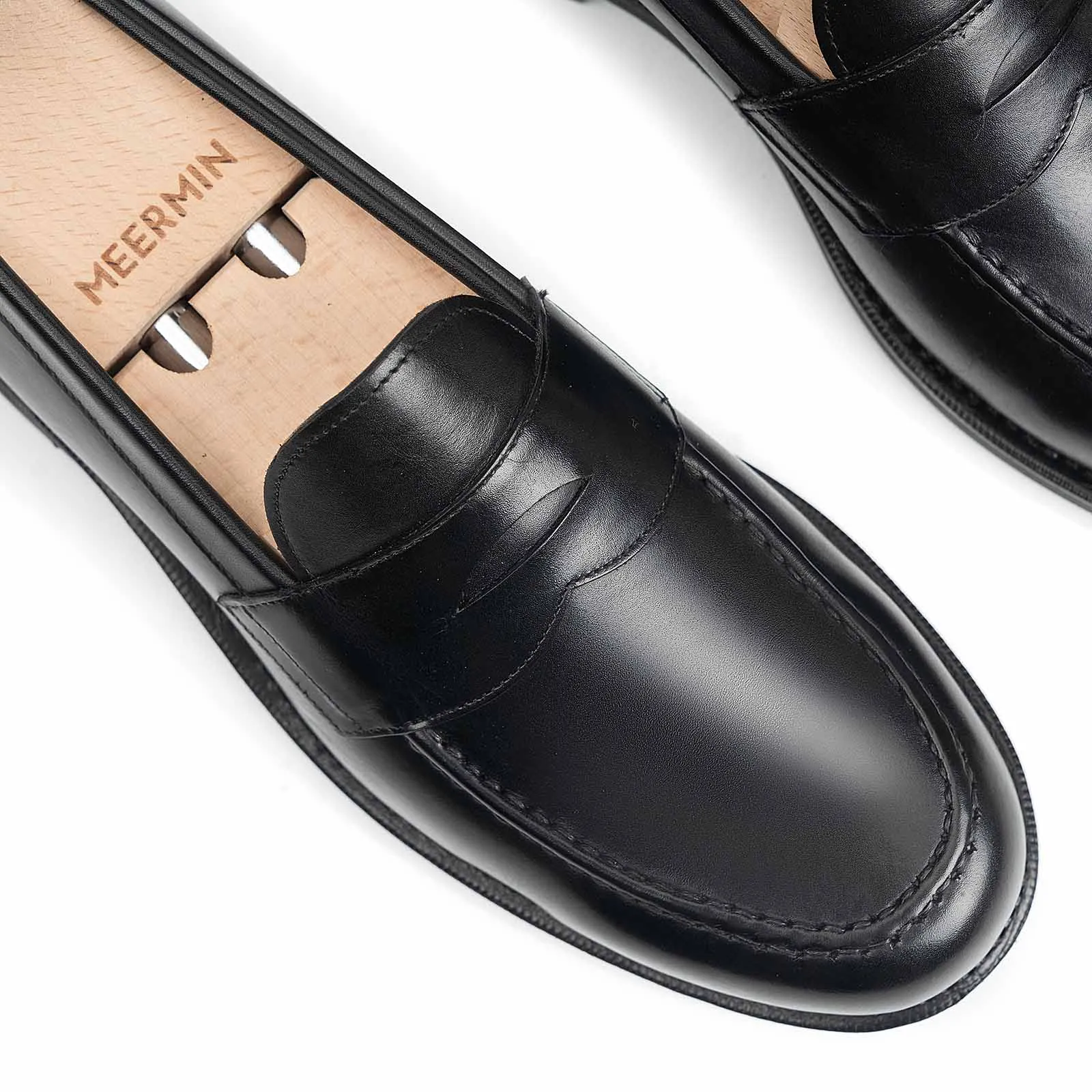 Meermin 514040 Size UK 10.5 Black Leather Penny Loafers with Beechnut Shoe Trees 514040 - BLACK CALF - E | Parallel main image 4