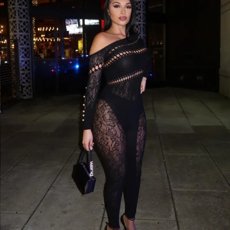 Black Mesh Jumpsuit sold by Azel Clothing