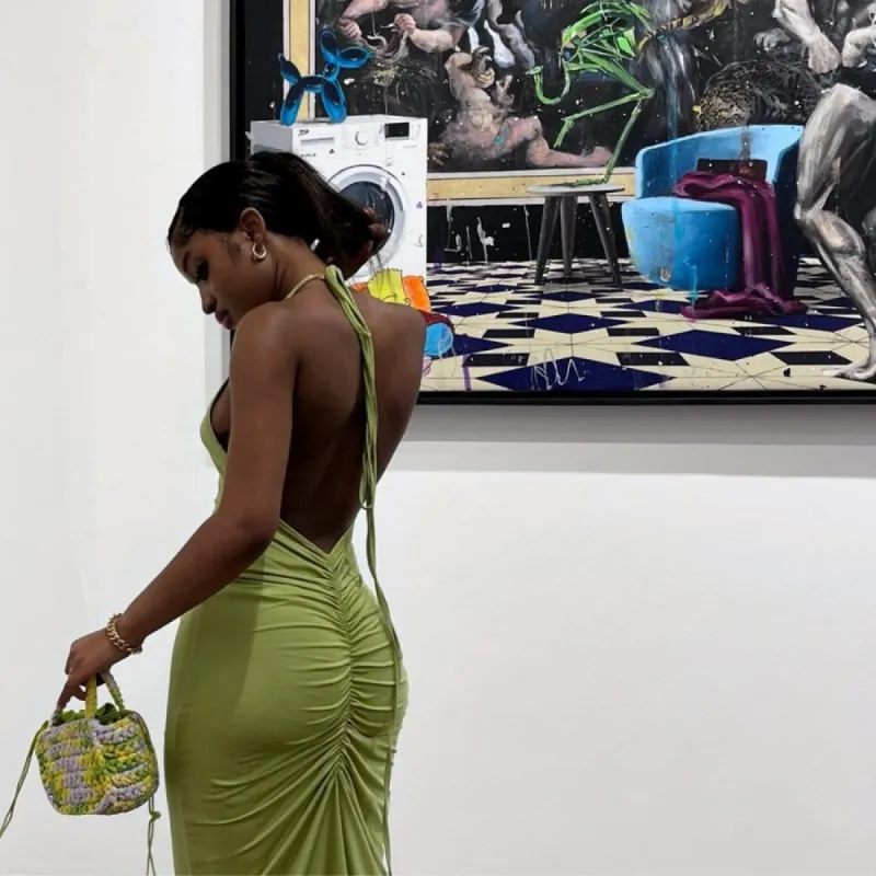 Gathered Low Back Maxi Dress sold by Azel Clothing