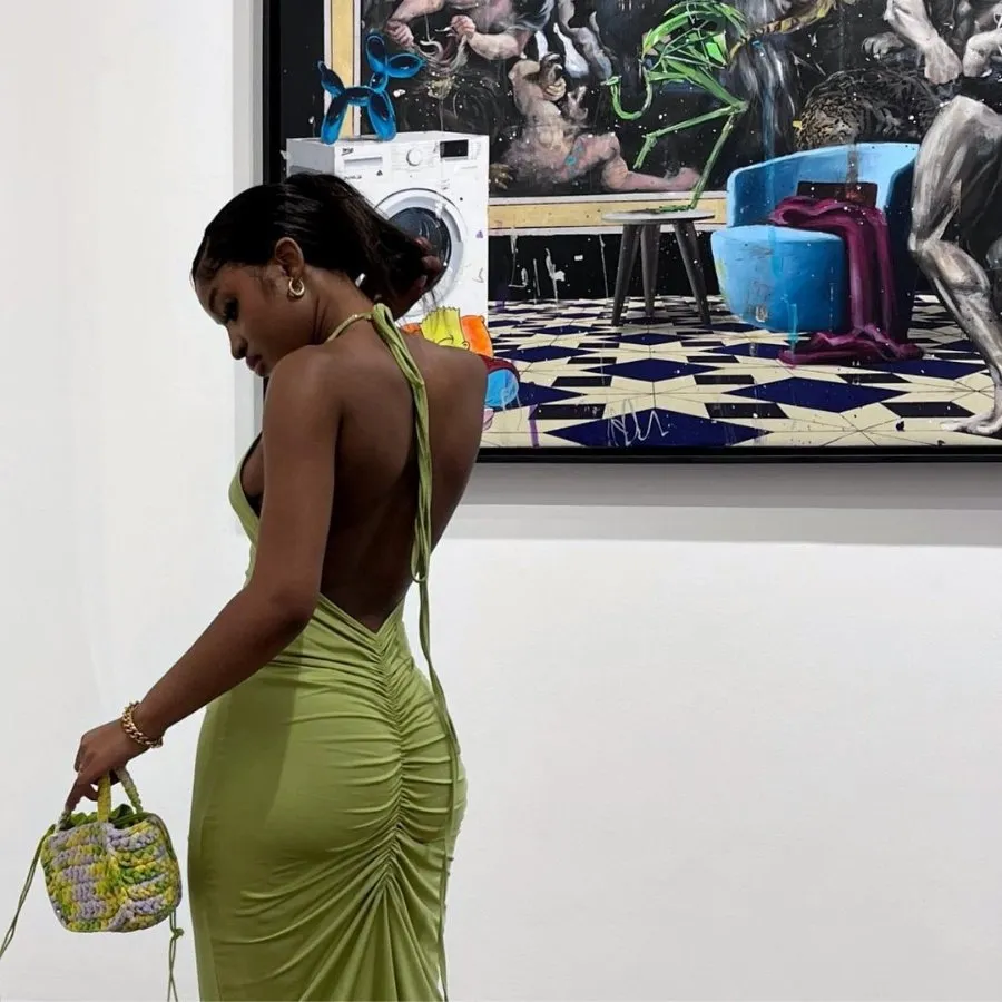 Gathered Low Back Maxi Dress sold by Azel Clothing