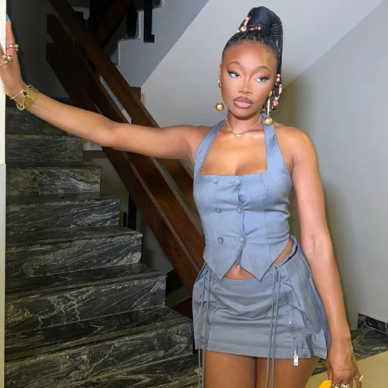 Grey Mini Skirt sold by Azel Clothing