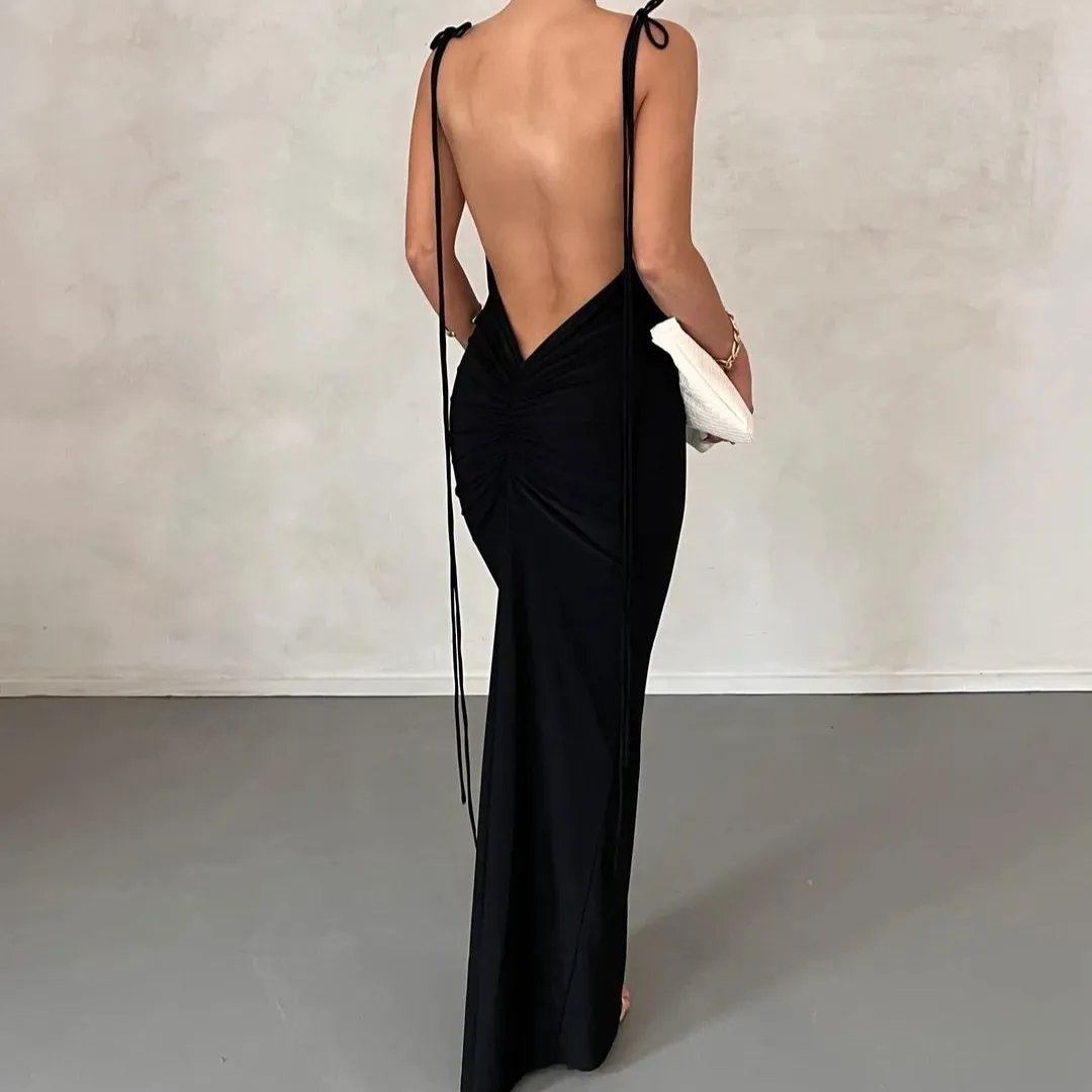 Black Gathered Low Back Maxi Dress sold by Azel Clothing product image thumbnail 2