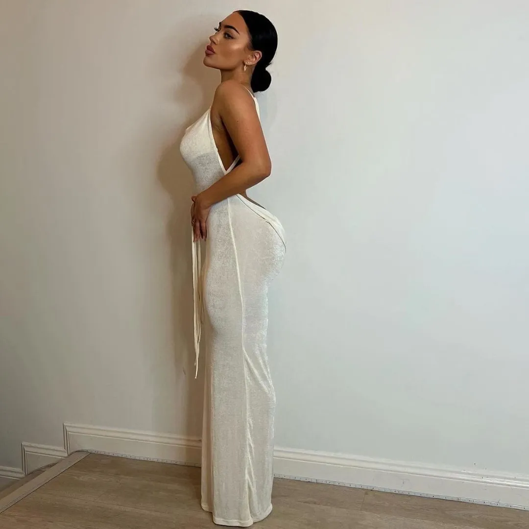 Champagne Draped Back Maxi Dress sold by Azel Clothing product image thumbnail 2