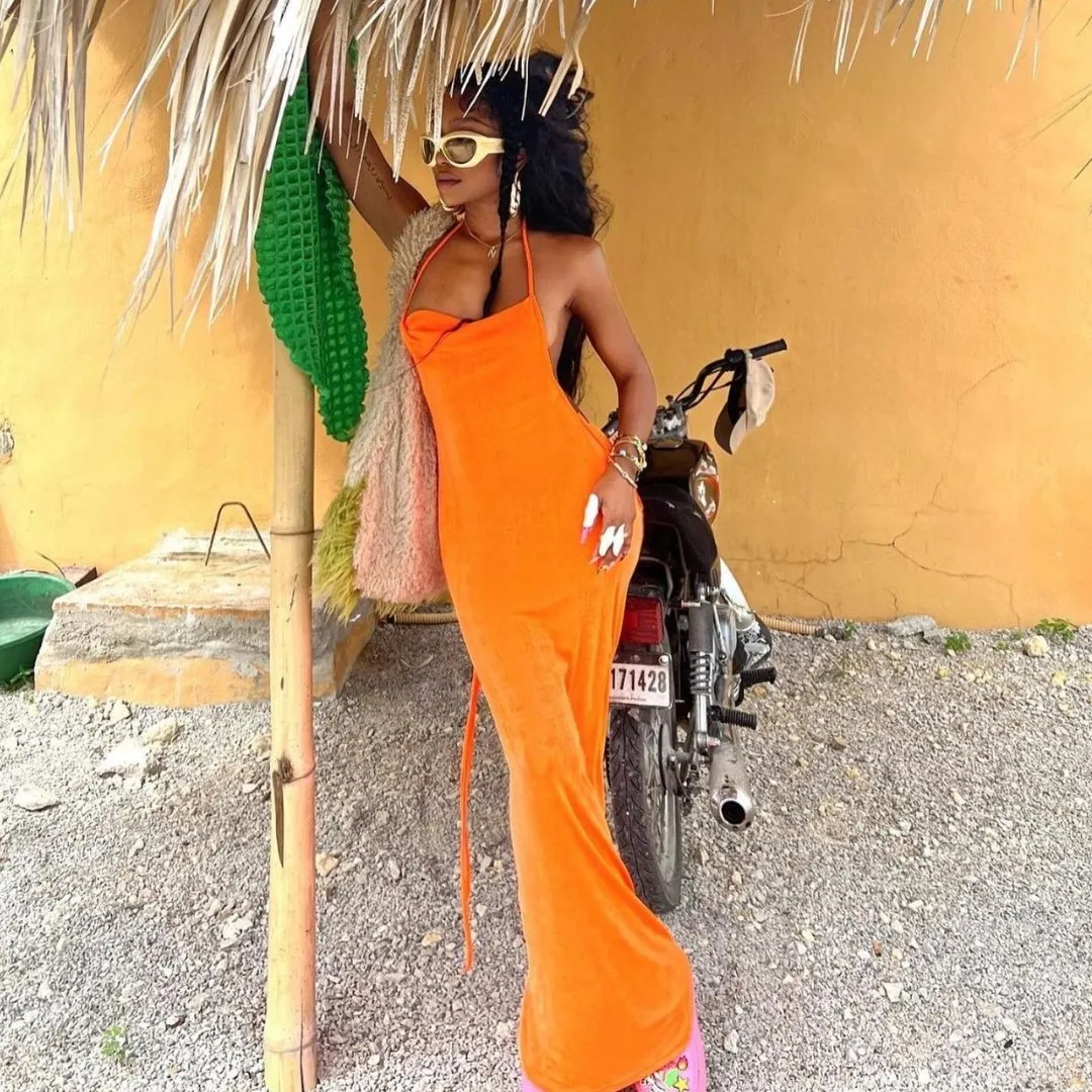 Orange Draped Back Maxi sold by Azel Clothing product image thumbnail 5