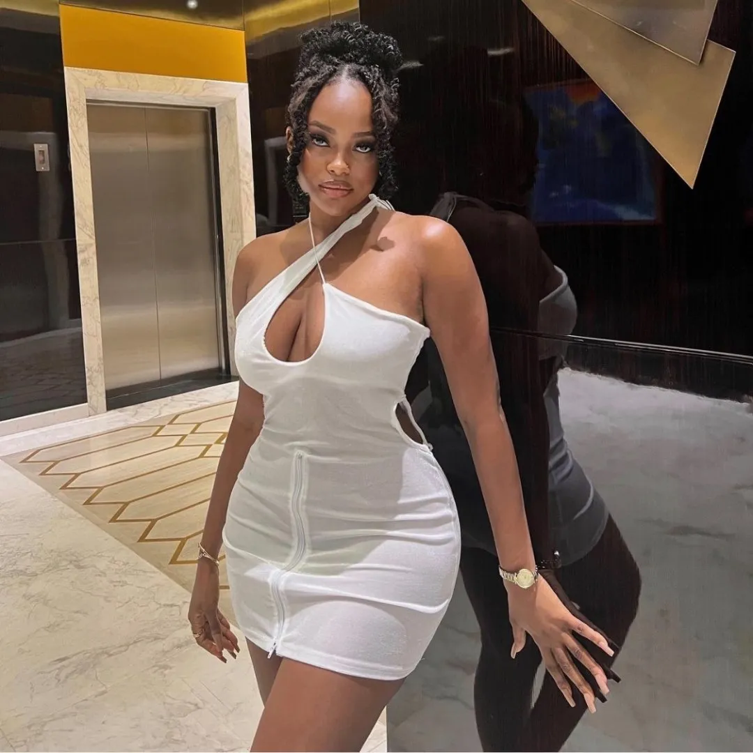 White Zip Front Dress sold by Azel Clothing