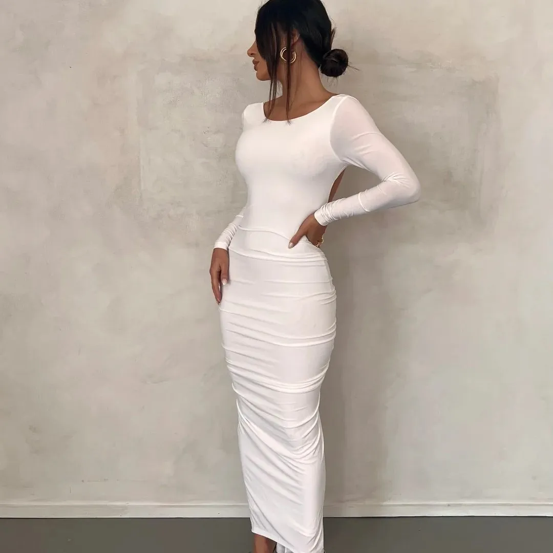 WHITE GATHERED BACK GOWN sold by Azel Clothing product image thumbnail 2