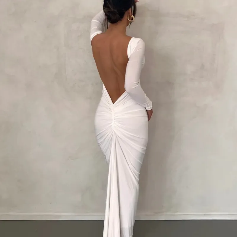 WHITE GATHERED BACK GOWN sold by Azel Clothing