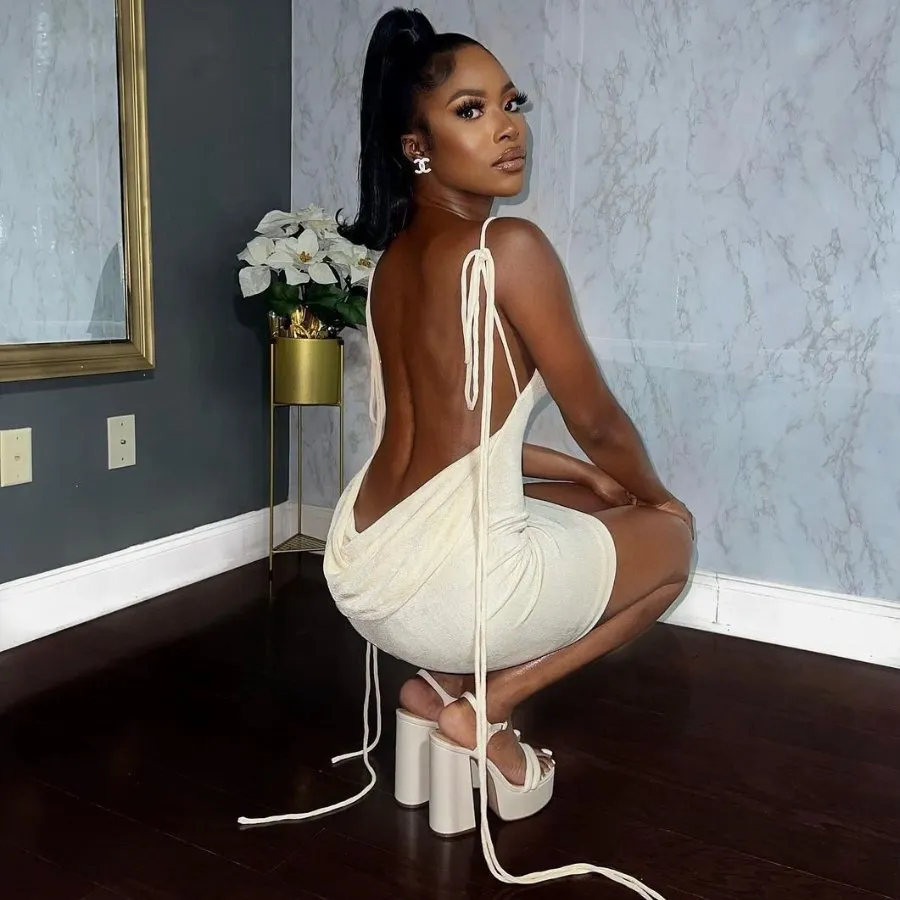 Champagne Draped Back Mini Dress sold by Azel Clothing product image thumbnail 4