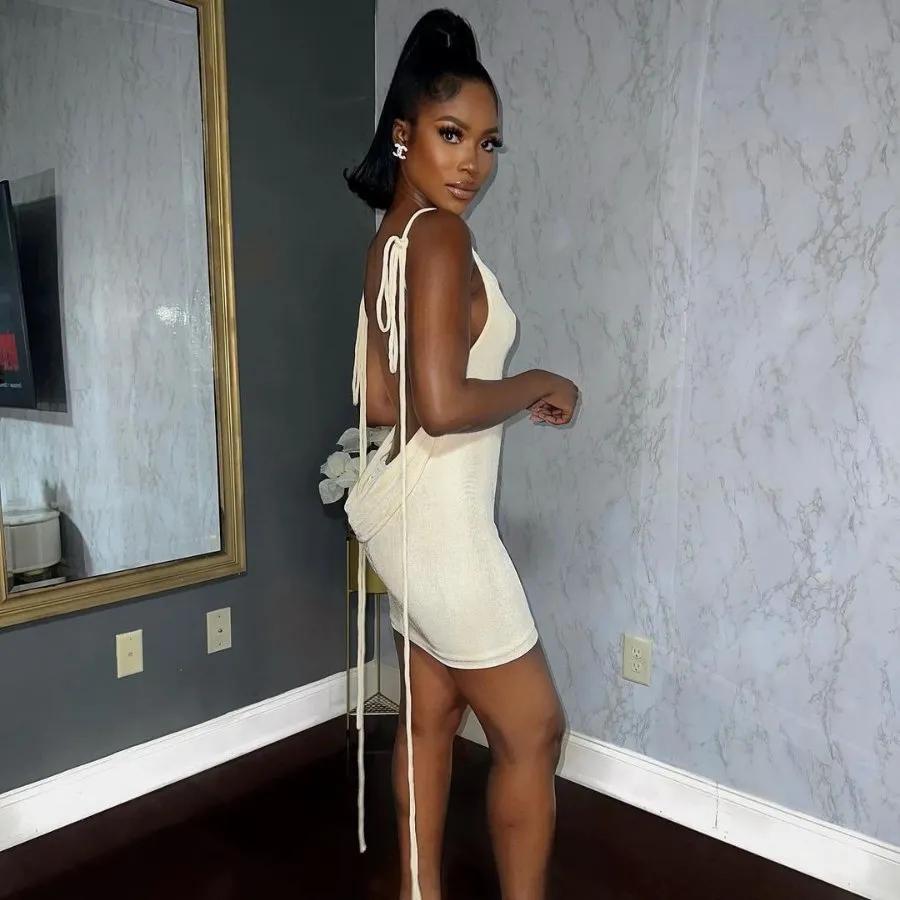 Champagne Draped Back Mini Dress sold by Azel Clothing product image thumbnail 5