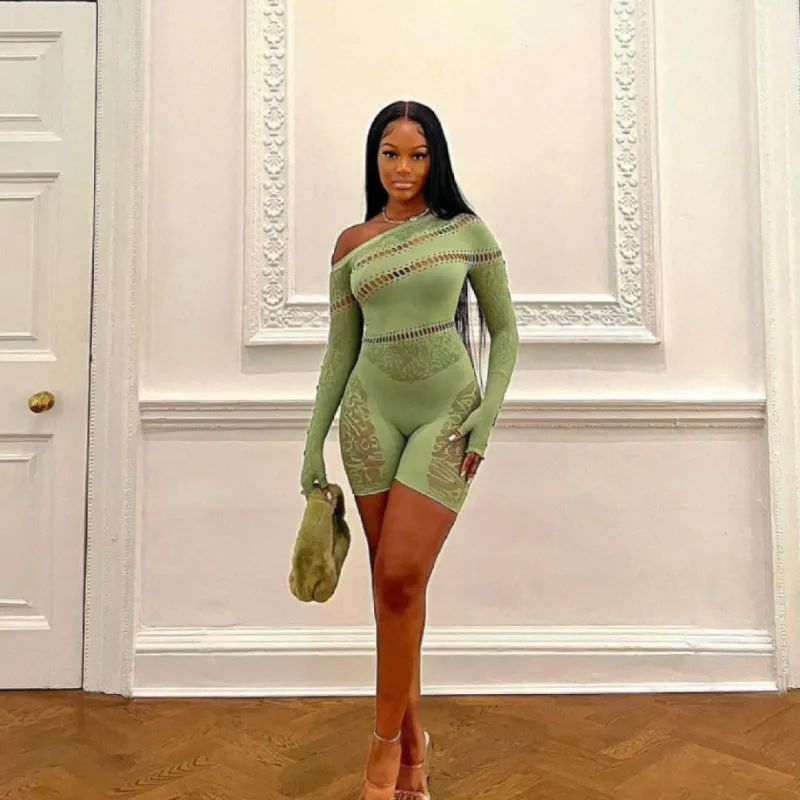 Green Mesh Romper sold by Azel Clothing
