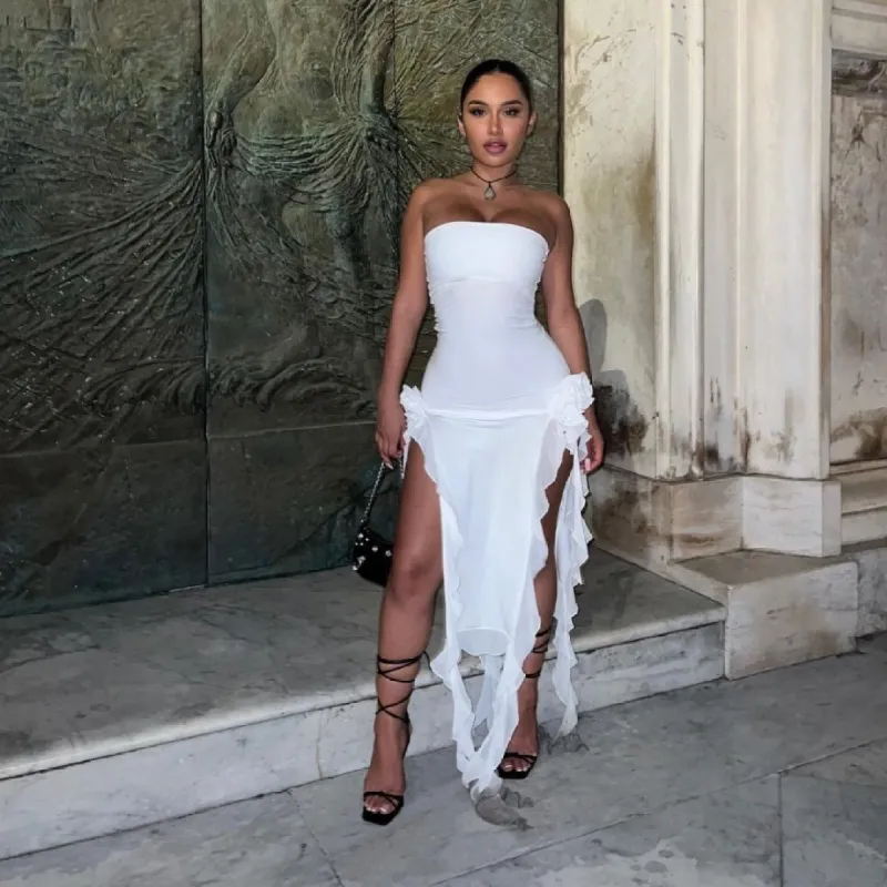 WHITE ROSE BANDEAU DRESS sold by Azel Clothing