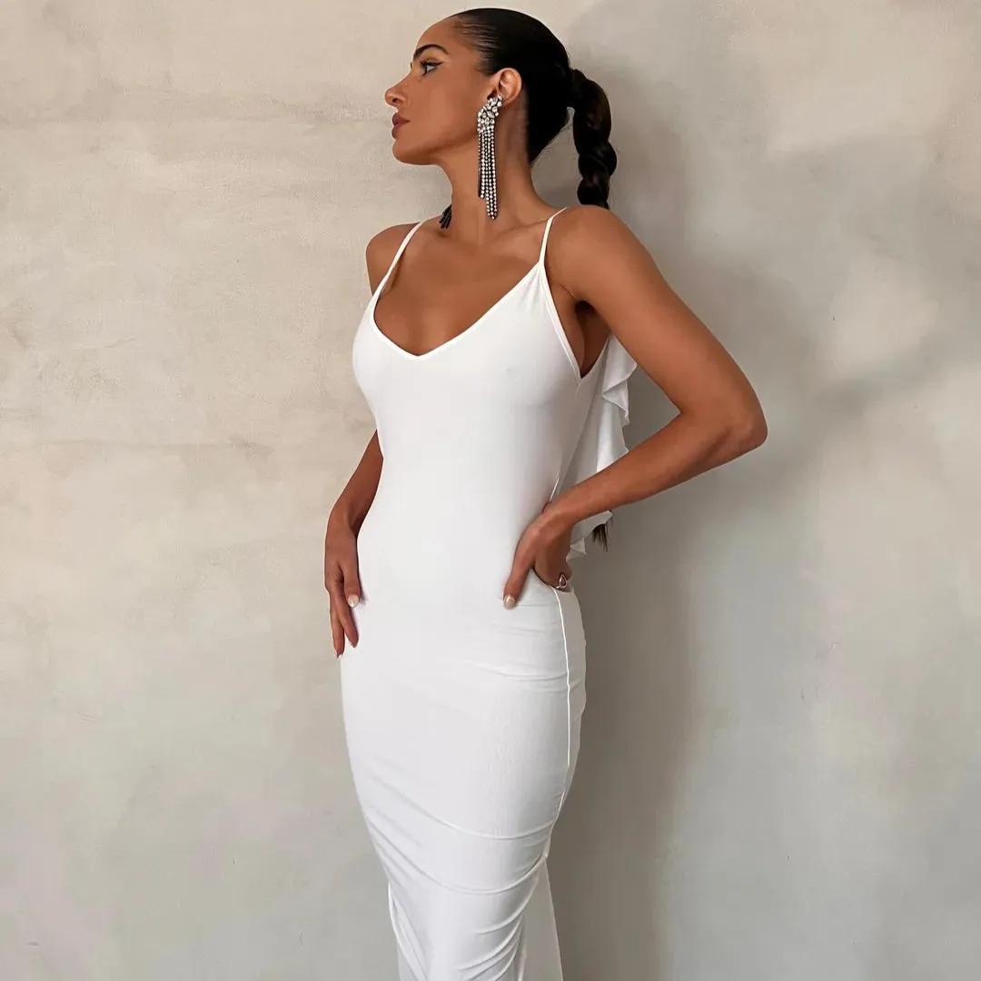 WHITE RUFFLED BACK MAXI DRESS sold by Azel Clothing product image thumbnail 2