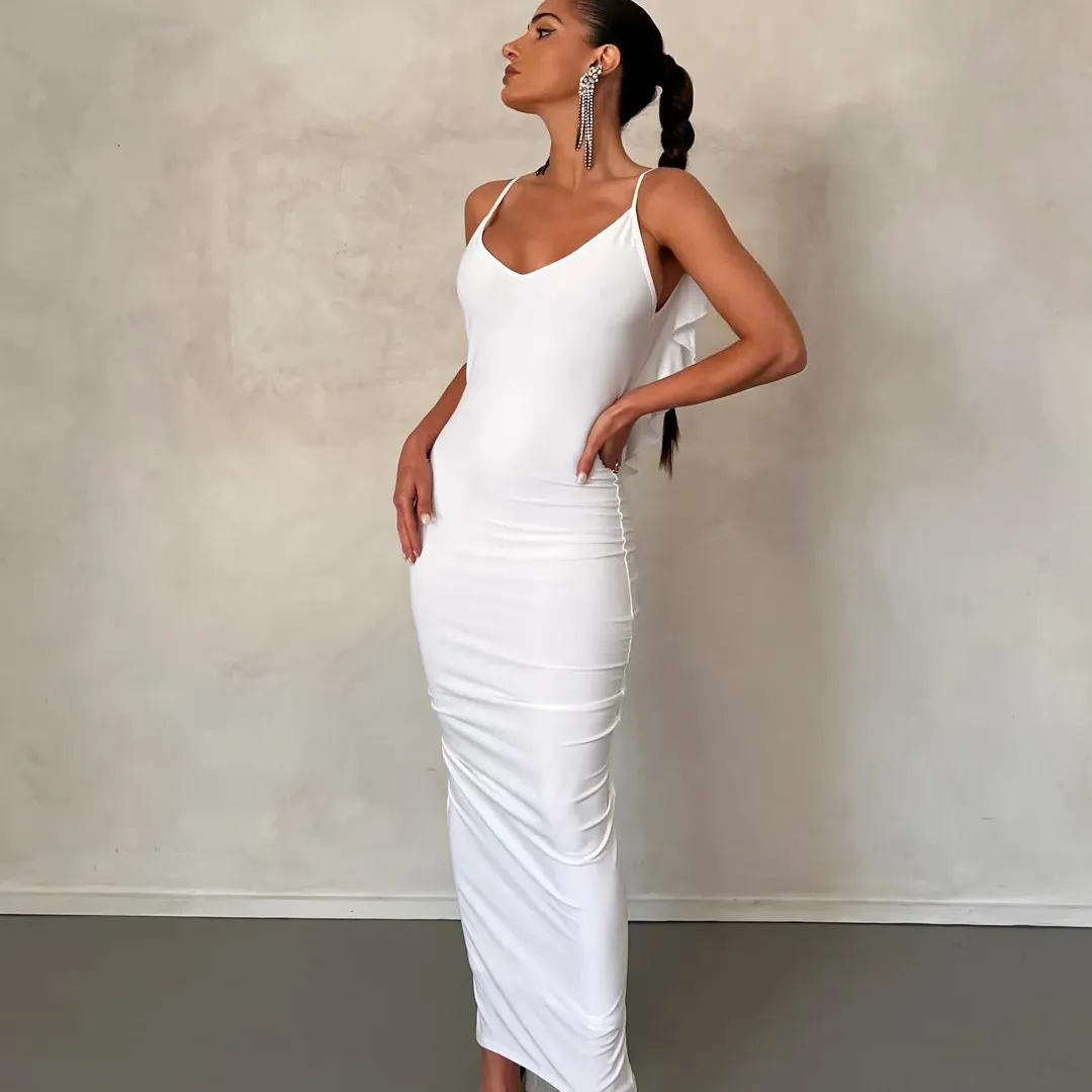 WHITE RUFFLED BACK MAXI DRESS sold by Azel Clothing product image thumbnail 3