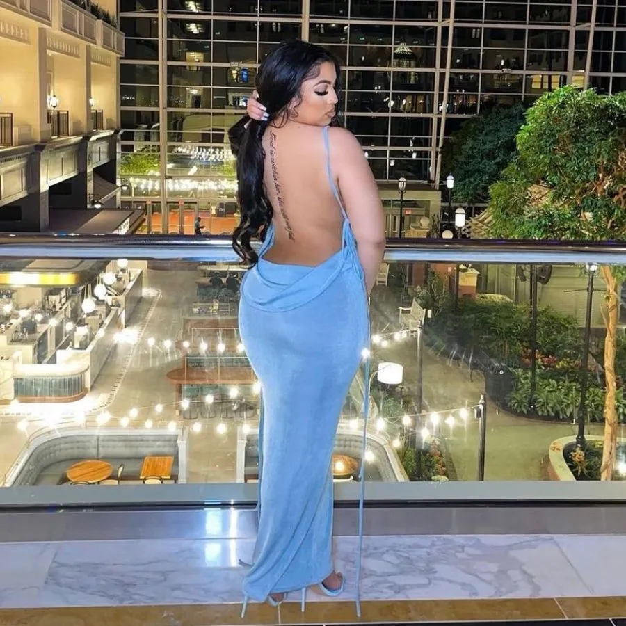 Blue Draped Back Maxi Dress sold by Azel Clothing product image thumbnail 3