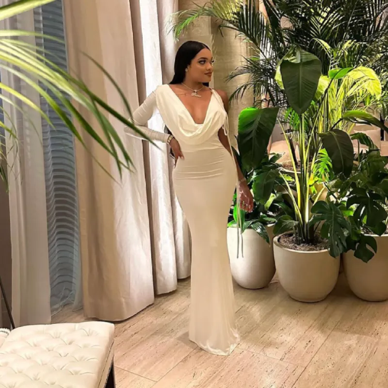 WHITE REVERSIBLE DRAPED GOWN sold by Azel Clothing