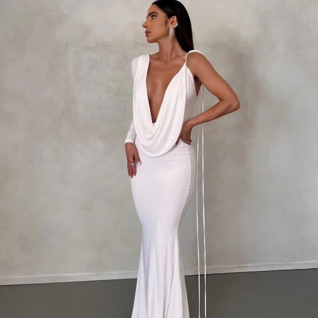 WHITE REVERSIBLE DRAPED GOWN sold by Azel Clothing product image thumbnail 4