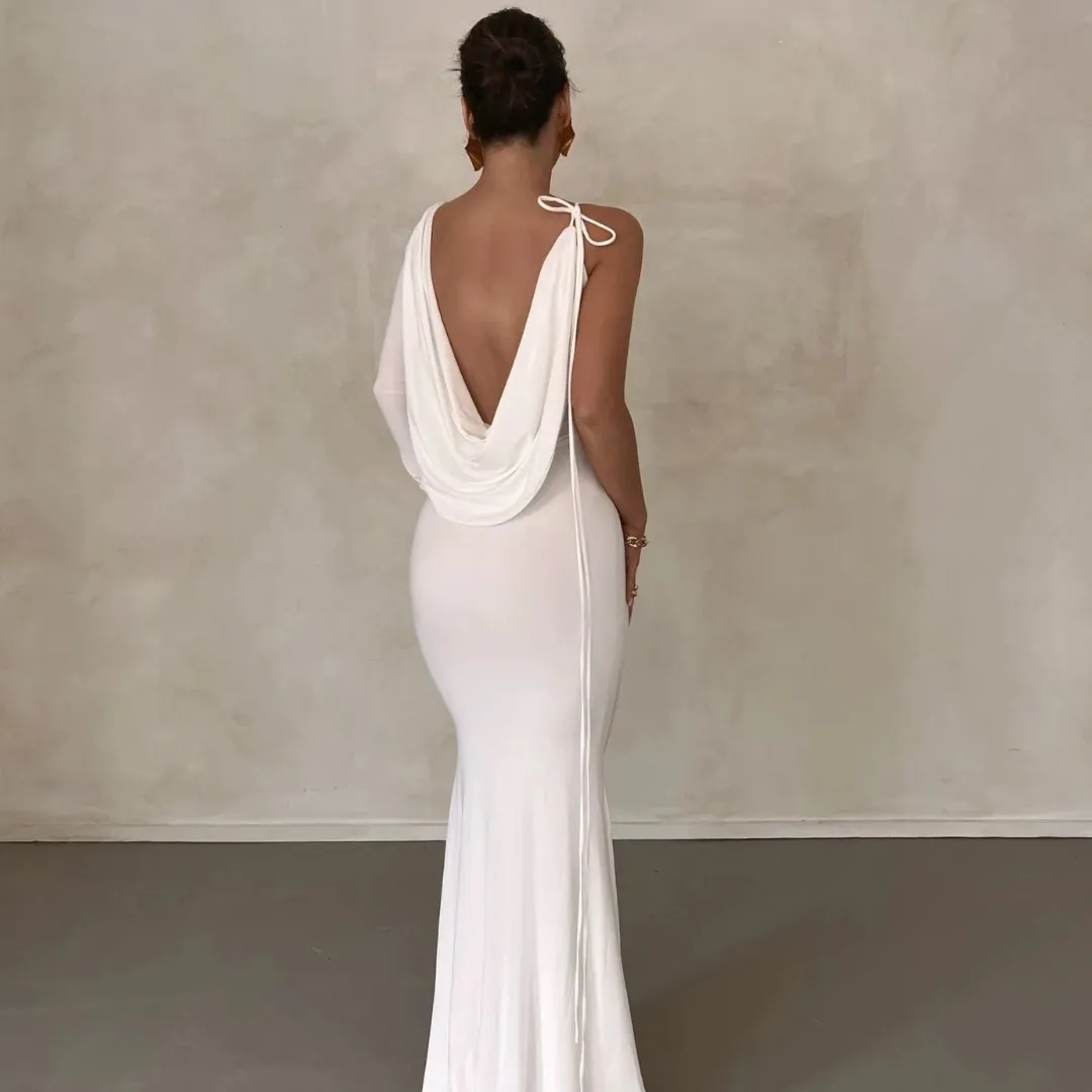 WHITE REVERSIBLE DRAPED GOWN sold by Azel Clothing product image thumbnail 5