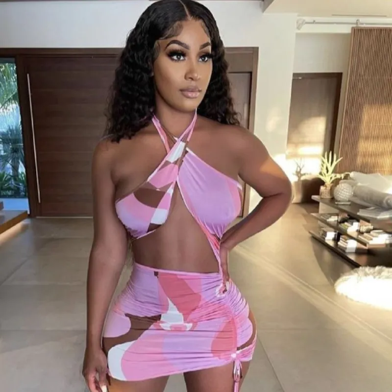 GEOMETRIC HALTER NECK DRESS sold by Azel Clothing