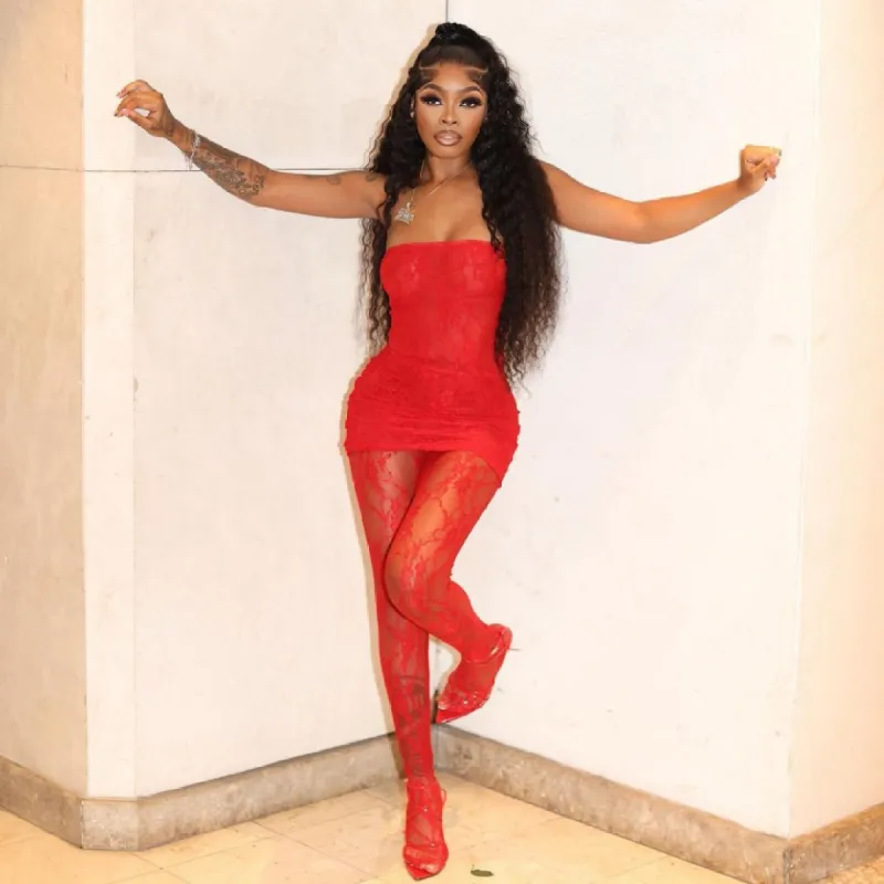 Red Bandeau Dress Set sold by Azel Clothing