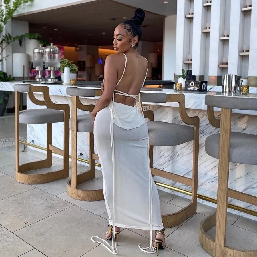 WHITE DRAPED BACK MAXI DRESS sold by Azel Clothing product image thumbnail 3