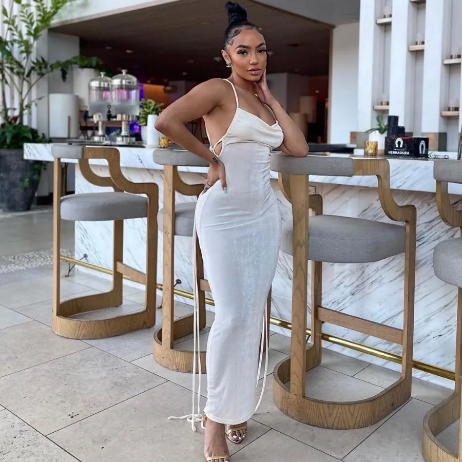 WHITE DRAPED BACK MAXI DRESS sold by Azel Clothing product image thumbnail 4