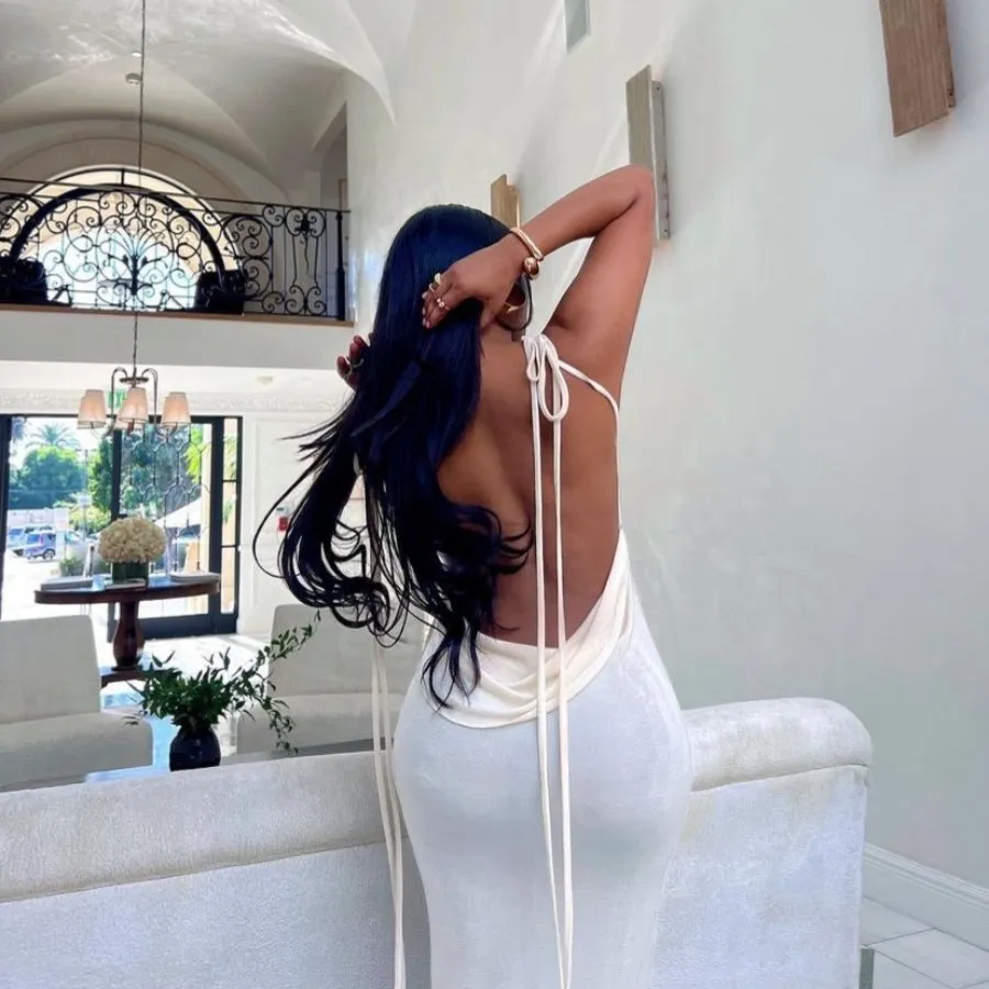 WHITE DRAPED BACK MAXI DRESS sold by Azel Clothing