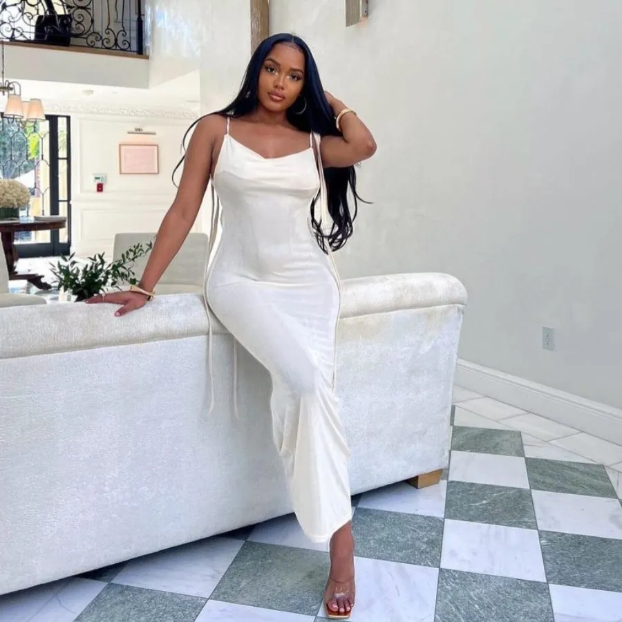 WHITE DRAPED BACK MAXI DRESS sold by Azel Clothing product image thumbnail 2