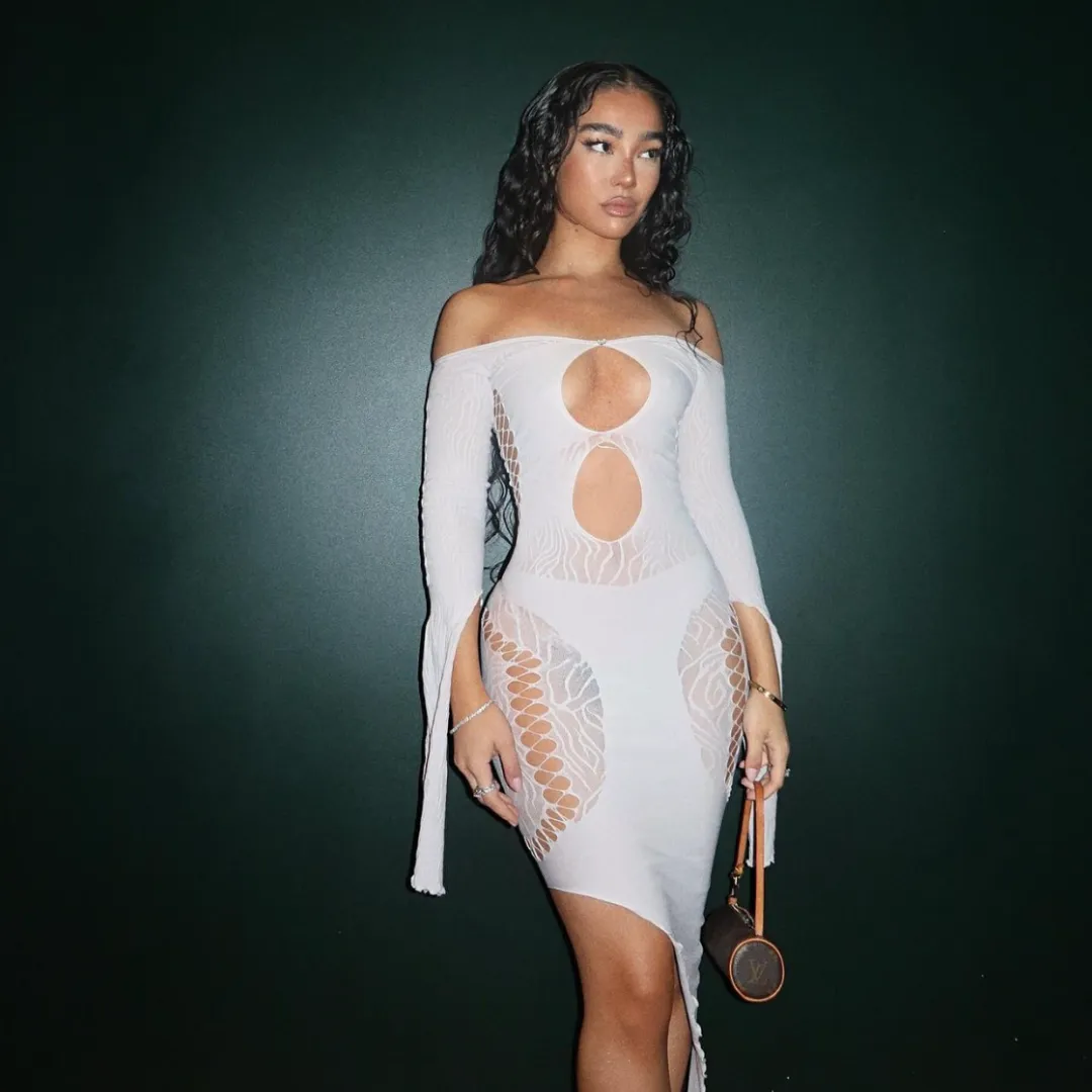 WHITE ASYMMETRIC MESH DRESS sold by Azel Clothing