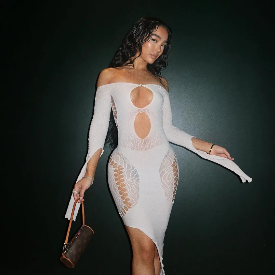 WHITE ASYMMETRIC MESH DRESS sold by Azel Clothing product image thumbnail 4