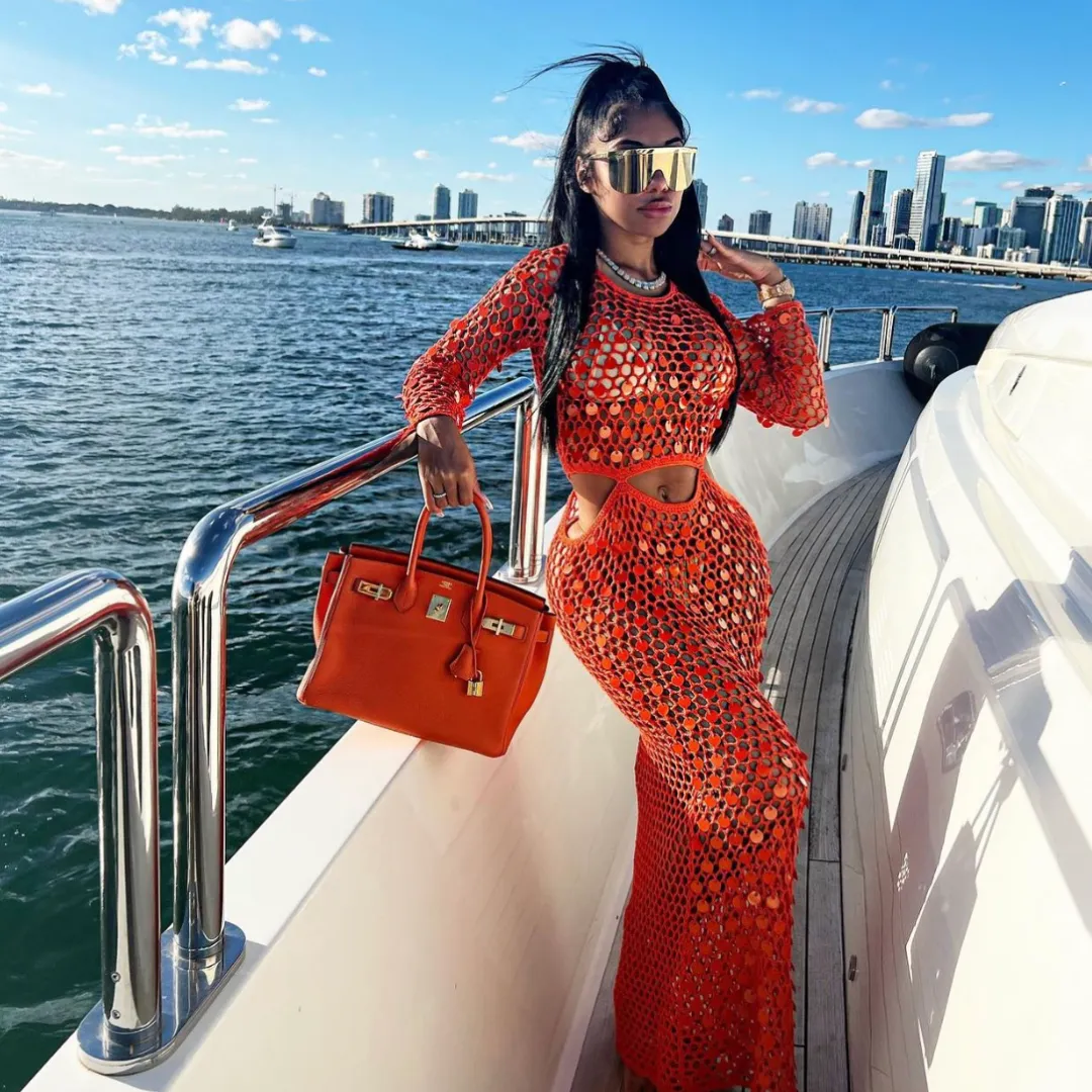 Orange Sequin Knit Dress sold by Azel Clothing product image thumbnail 3