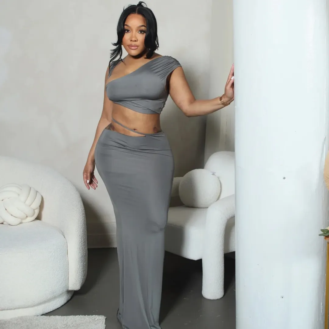 Grey Maxi Skirt Set sold by Azel Clothing