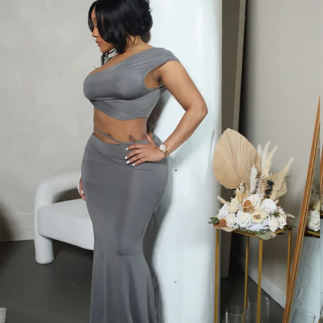 Grey Maxi Skirt Set sold by Azel Clothing product image thumbnail 3