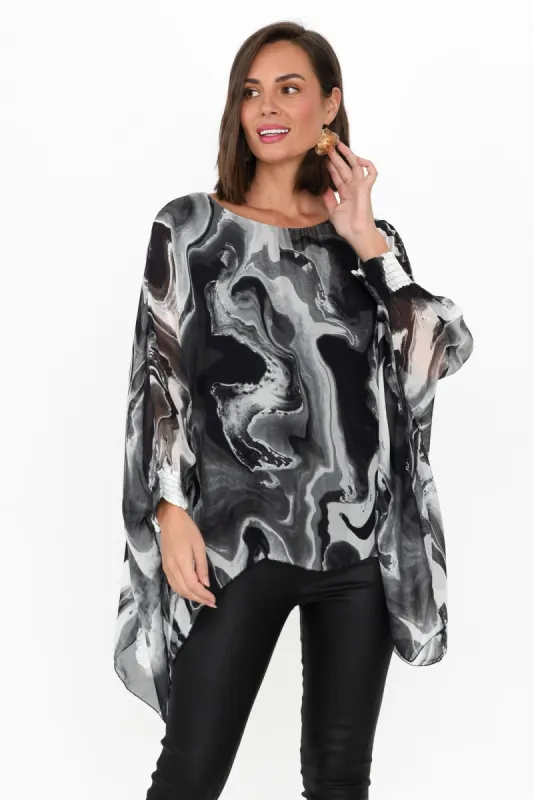Sashia Black Swirl Silk Layer Top sold by Blue Bungalow
