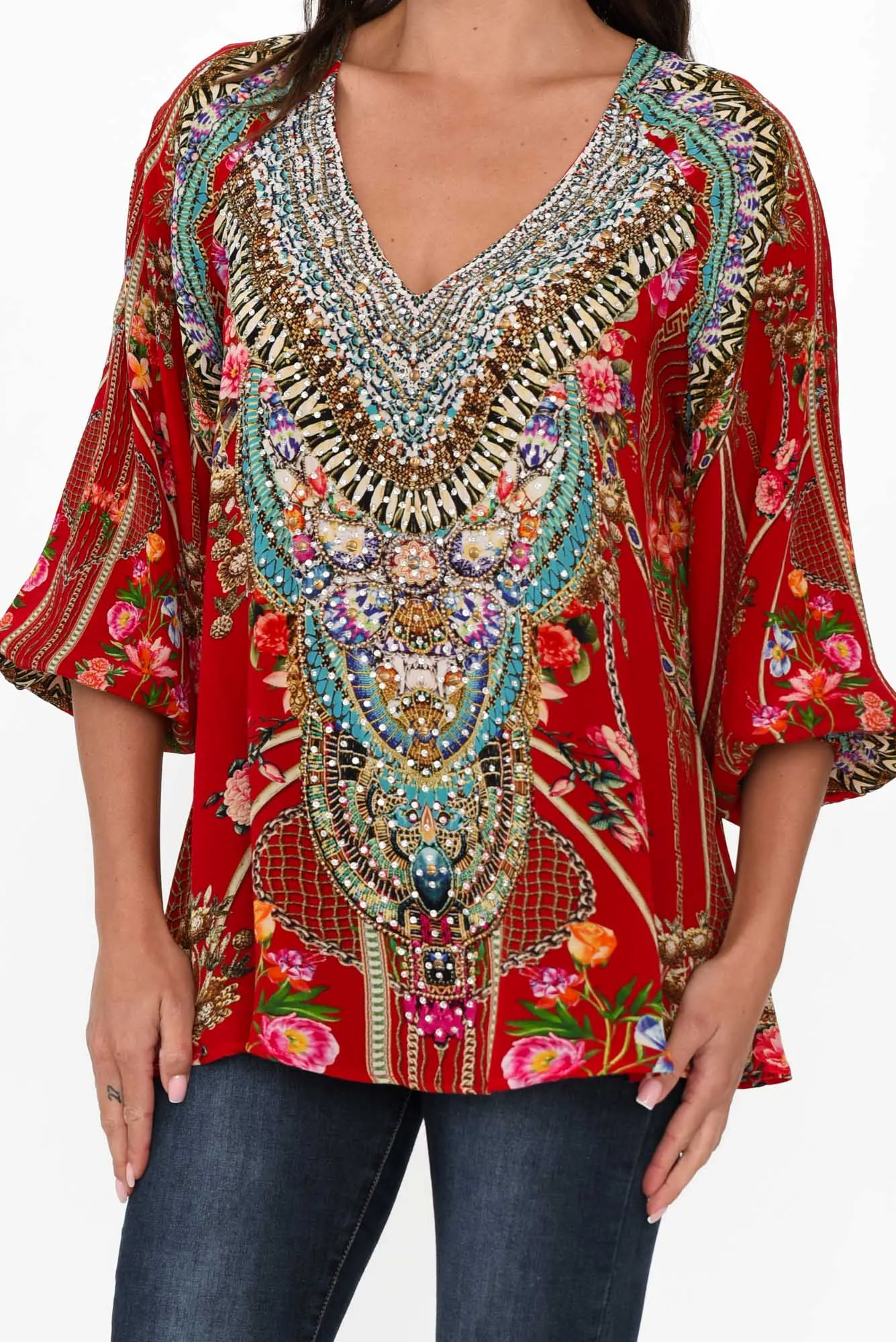 Capri Red Silk Gypsy Top sold by Blue Bungalow product image thumbnail 5
