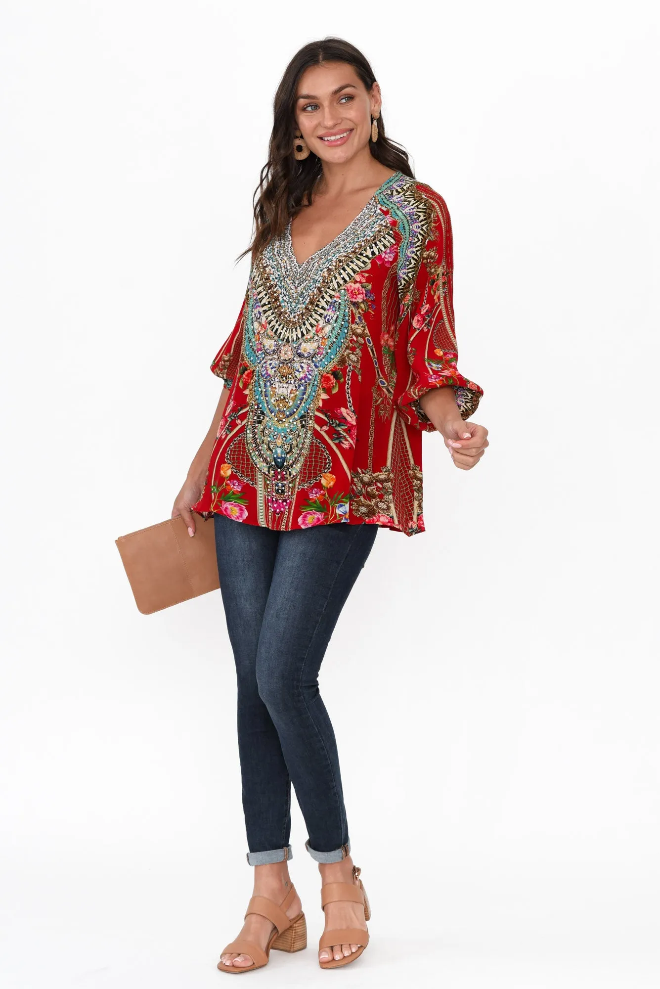 Capri Red Silk Gypsy Top sold by Blue Bungalow product image thumbnail 2