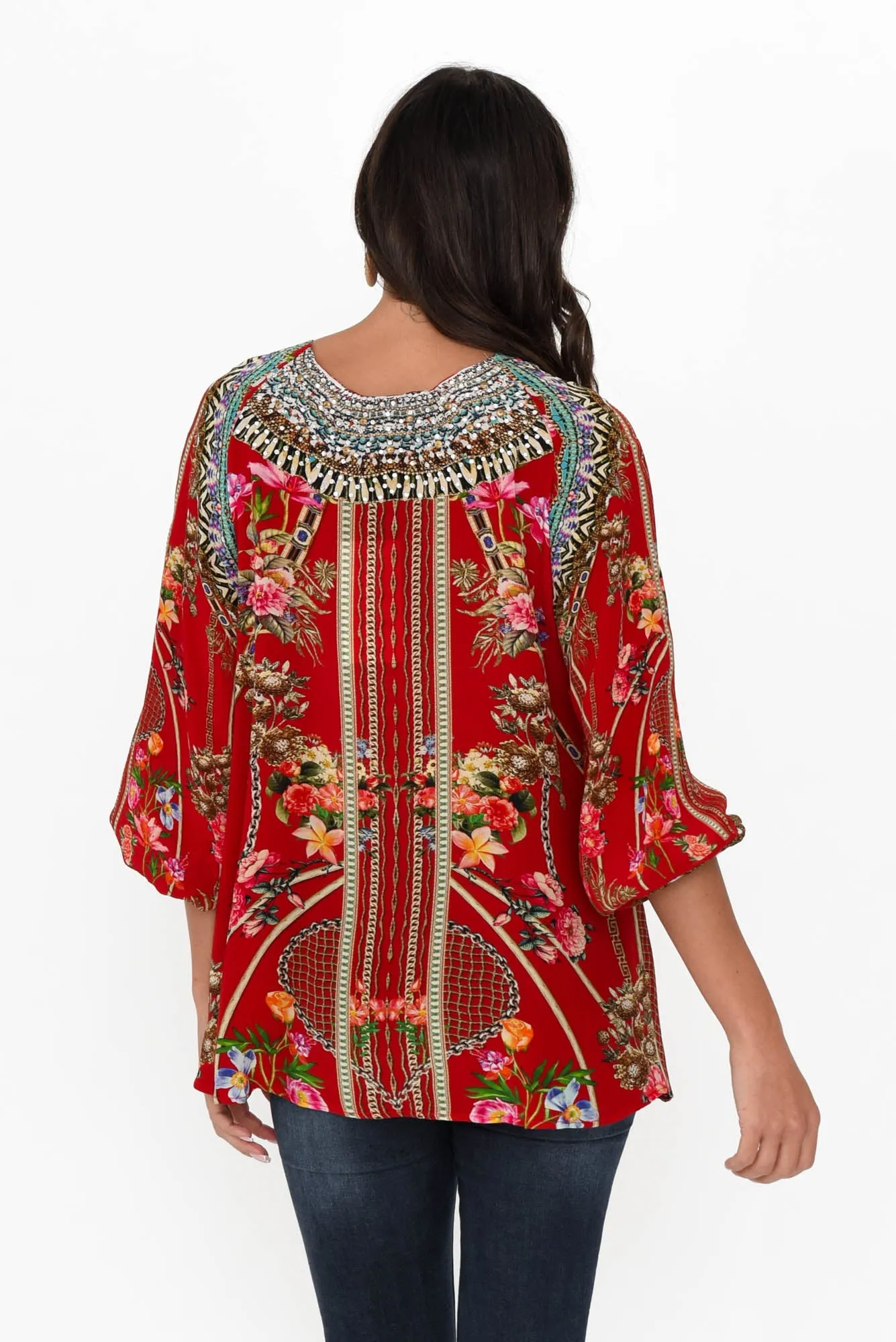 Capri Red Silk Gypsy Top sold by Blue Bungalow product image thumbnail 4