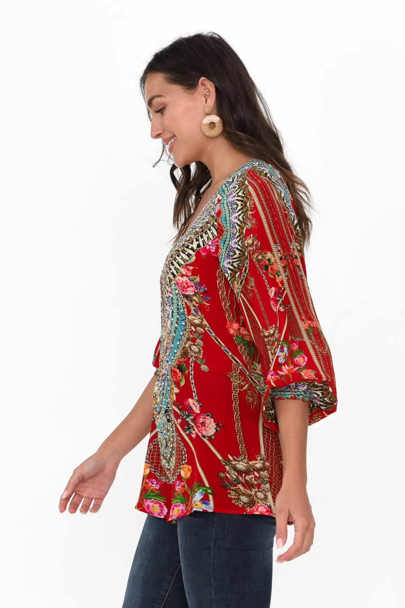 Capri Red Silk Gypsy Top sold by Blue Bungalow product image thumbnail 3