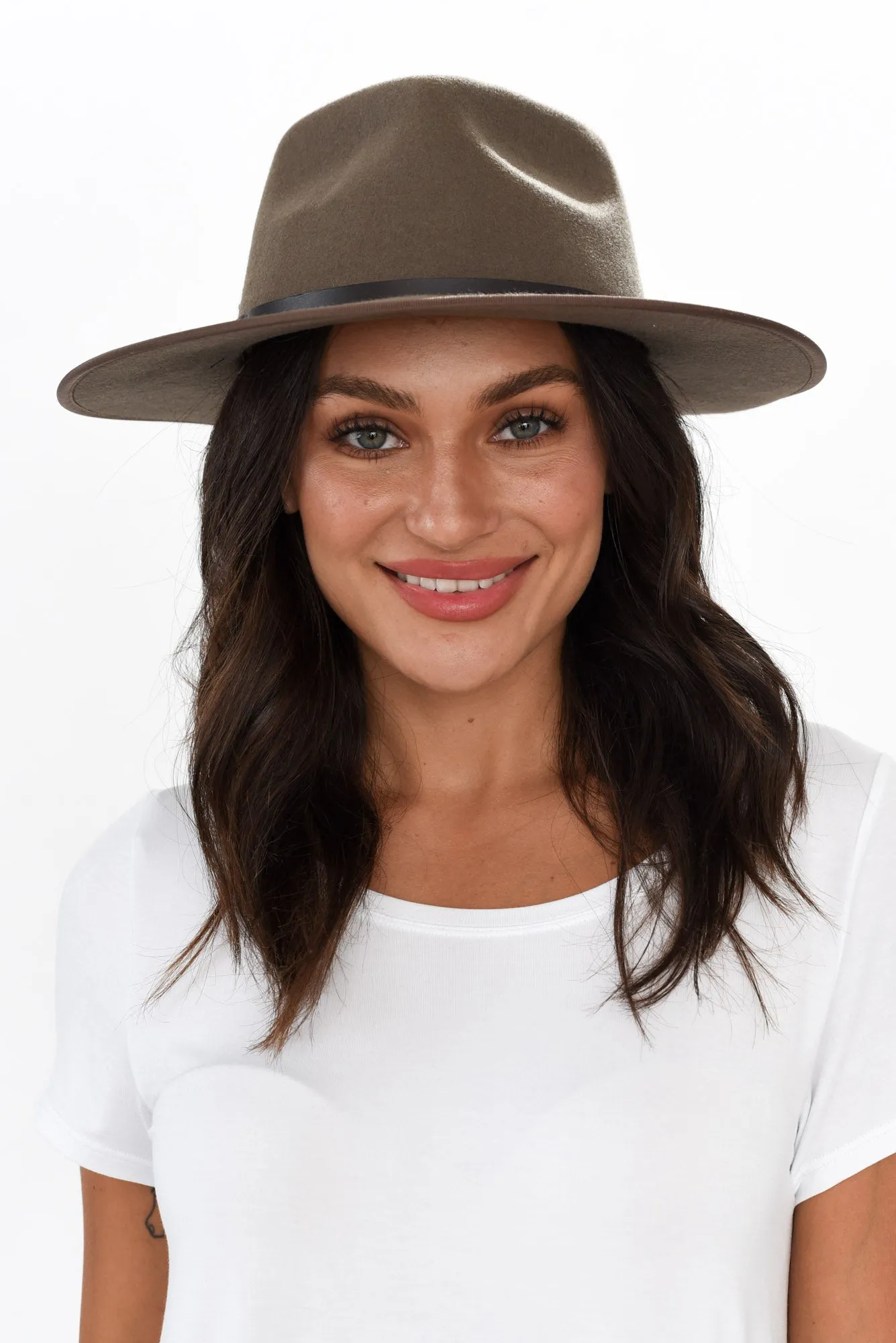 Meribel Taupe Wide Brim Fedora sold by Blue Bungalow