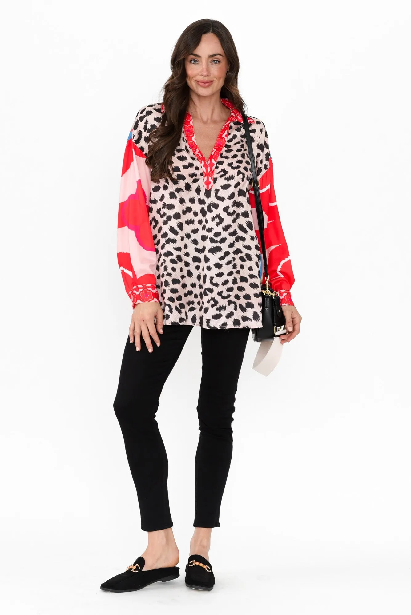 Suzy Pink Leopard V Neck Shirt sold by Blue Bungalow product image thumbnail 3