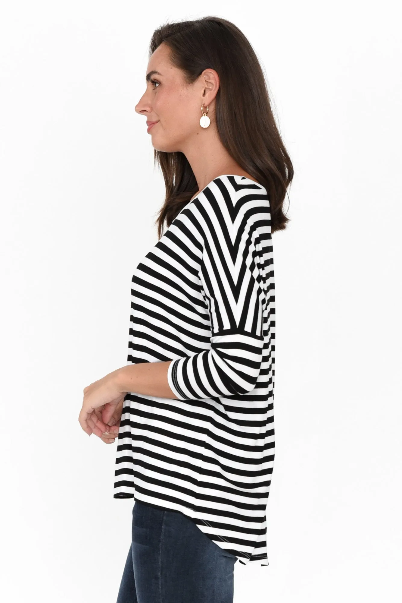 Black Mixed Stripe Milan 3/4 Sleeve Top sold by Blue Bungalow product image thumbnail 4