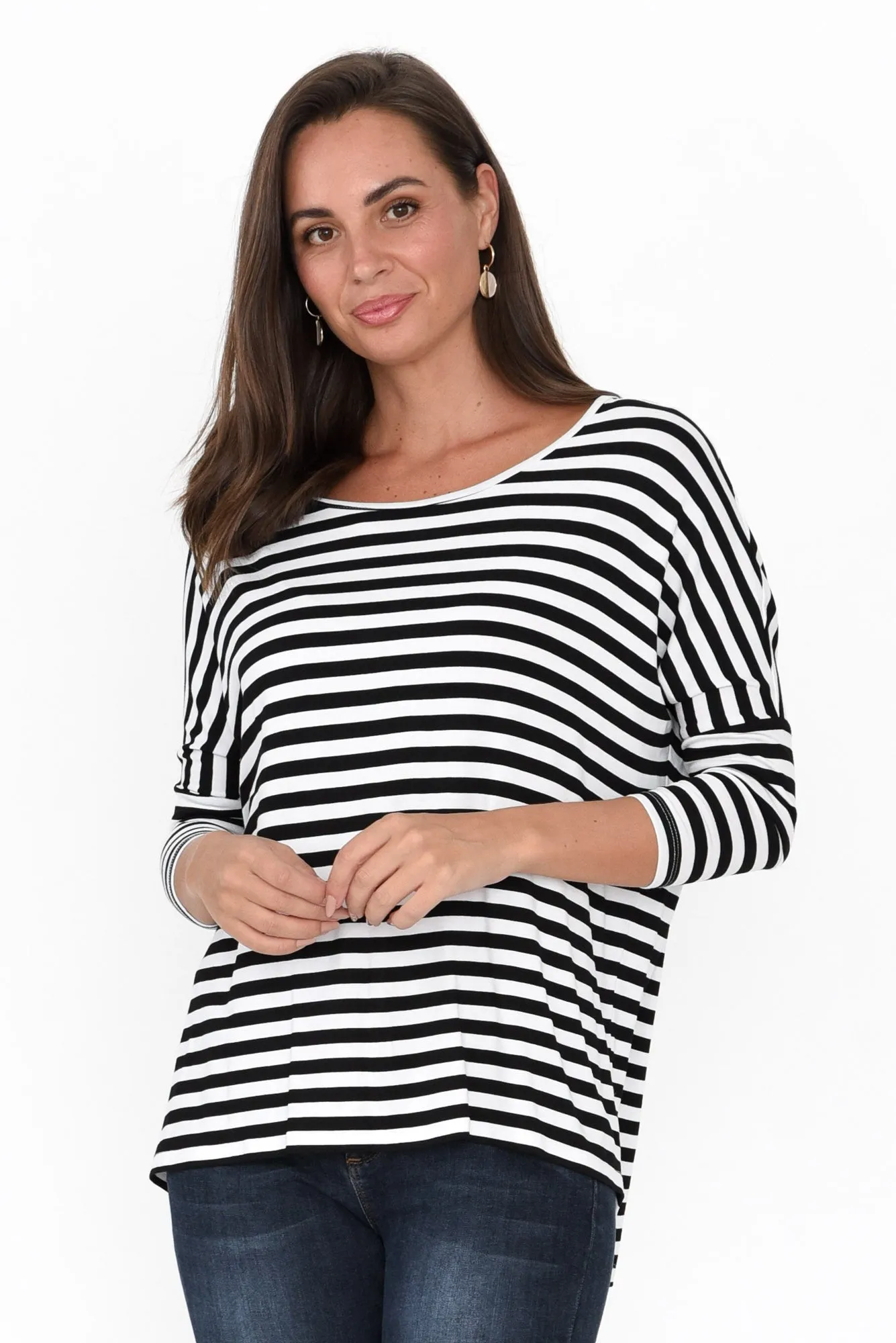 Black Mixed Stripe Milan 3/4 Sleeve Top sold by Blue Bungalow product image thumbnail 2