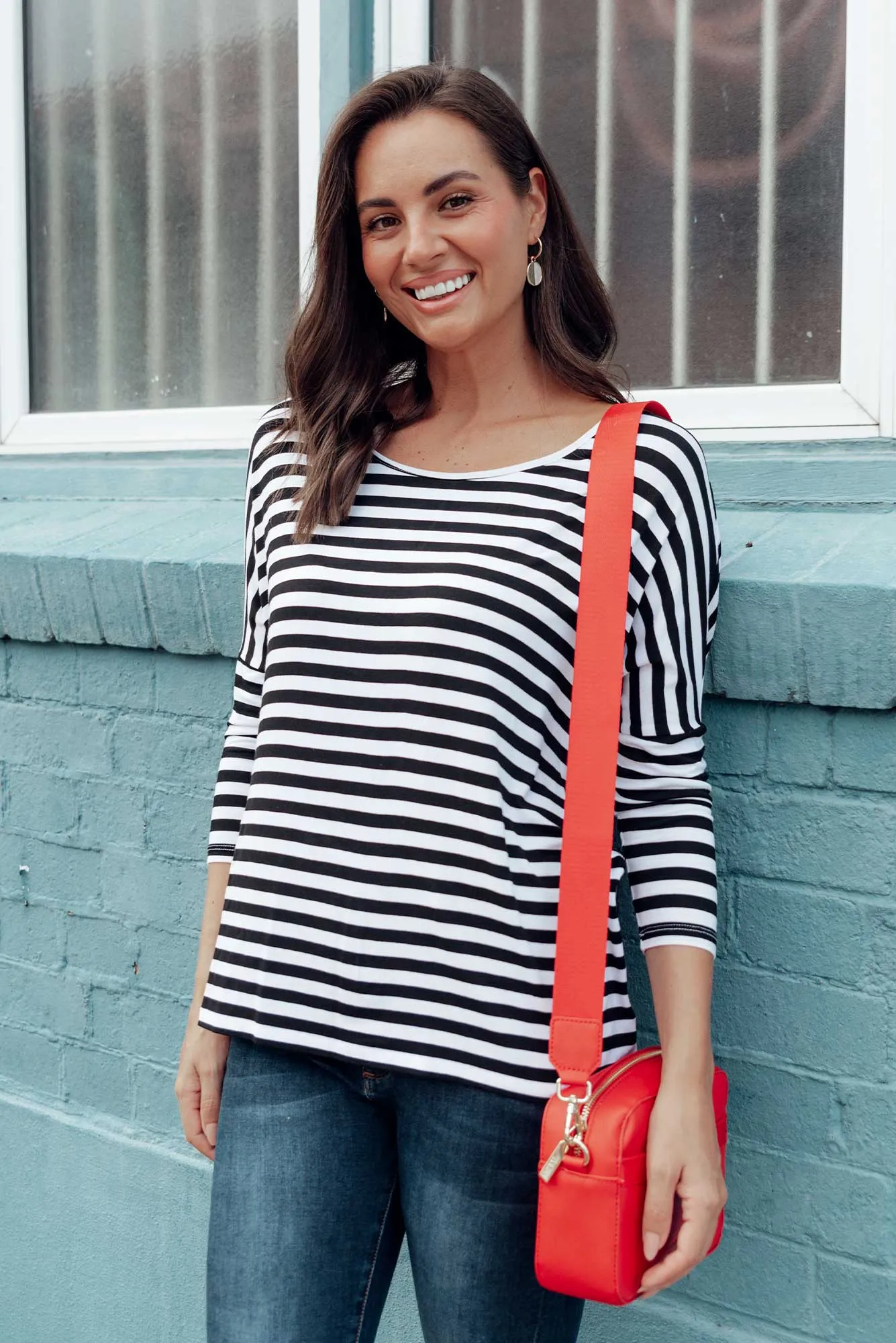 Black Mixed Stripe Milan 3/4 Sleeve Top sold by Blue Bungalow