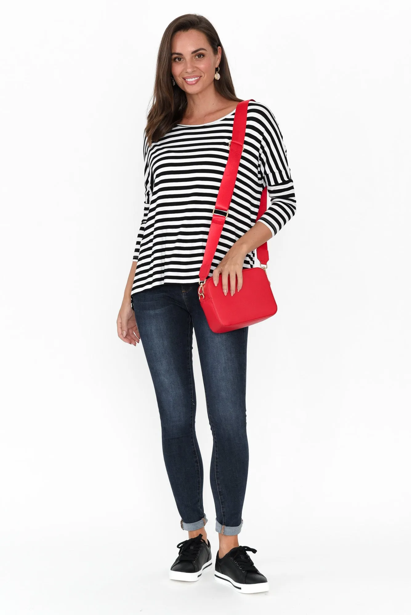 Black Mixed Stripe Milan 3/4 Sleeve Top sold by Blue Bungalow product image thumbnail 3