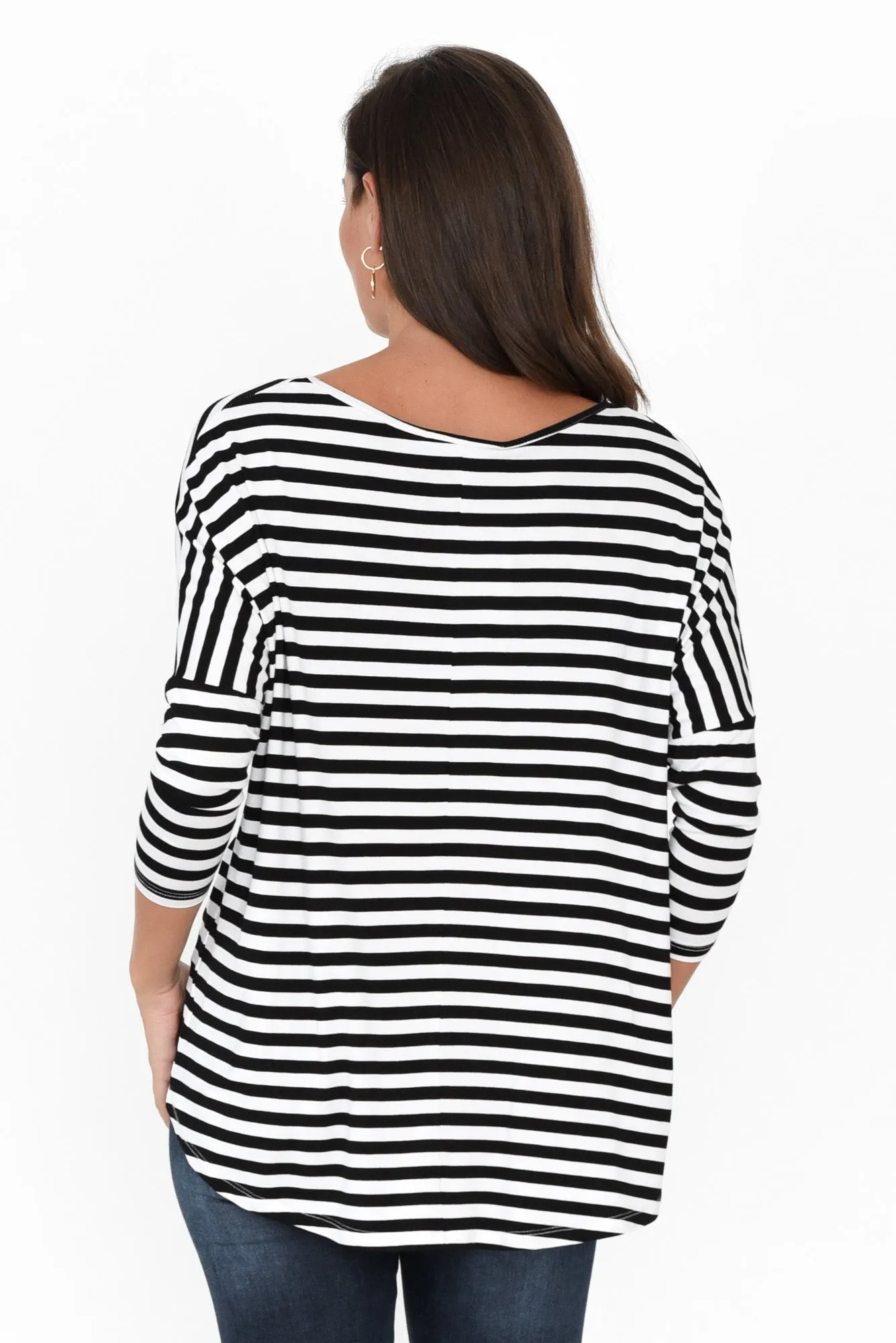 Black Mixed Stripe Milan 3/4 Sleeve Top sold by Blue Bungalow product image thumbnail 5