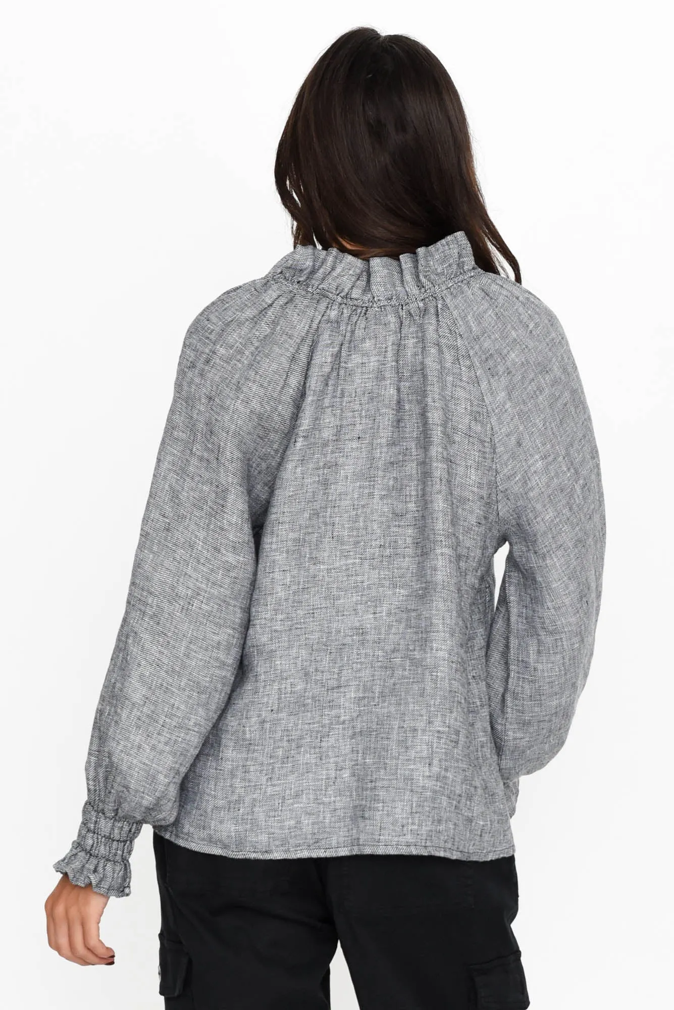 Leland Charcoal Linen Ruched Collar Top sold by Blue Bungalow product image thumbnail 4