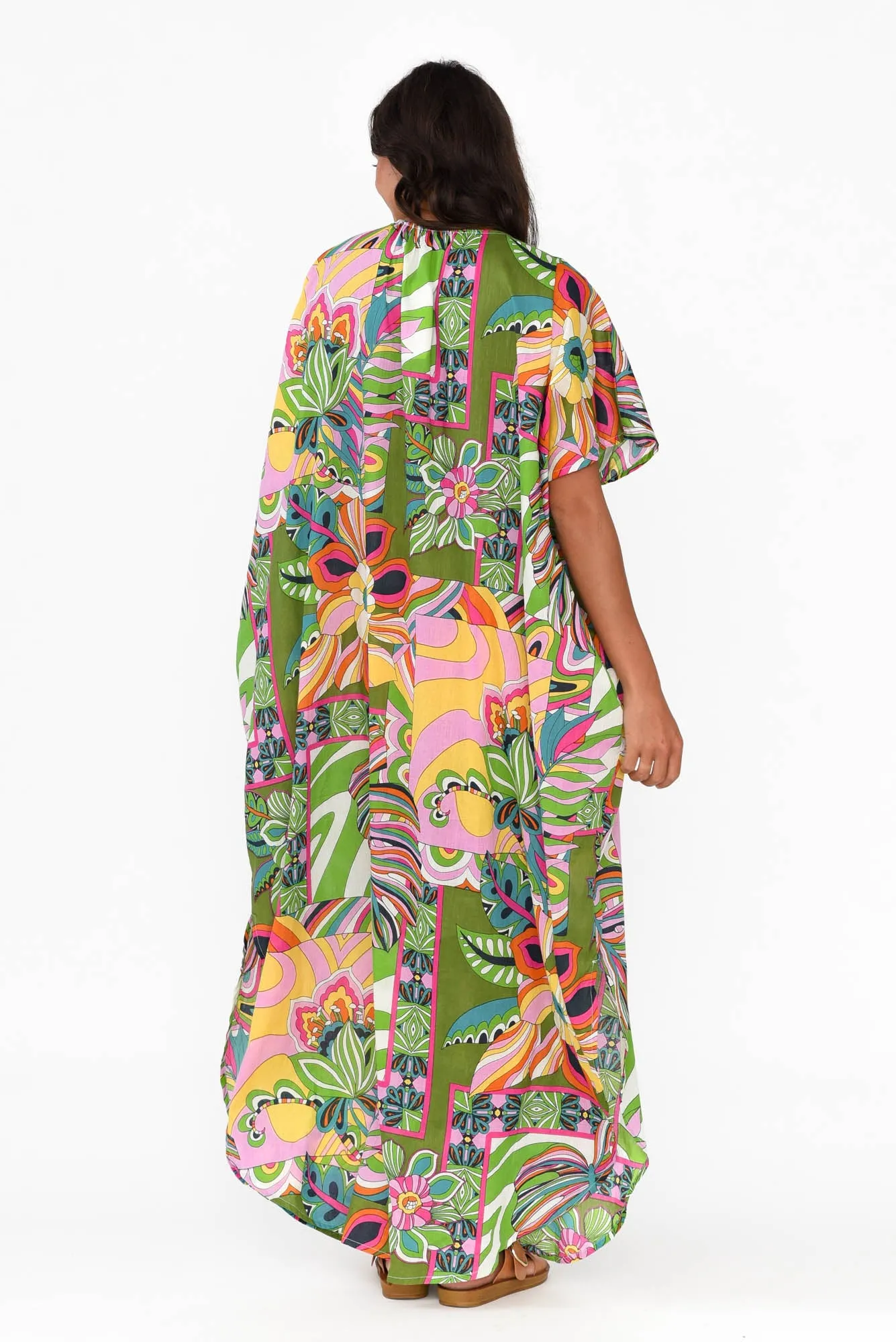 Tiwi Green Tropical Cotton Kaftan sold by Blue Bungalow product image thumbnail 4