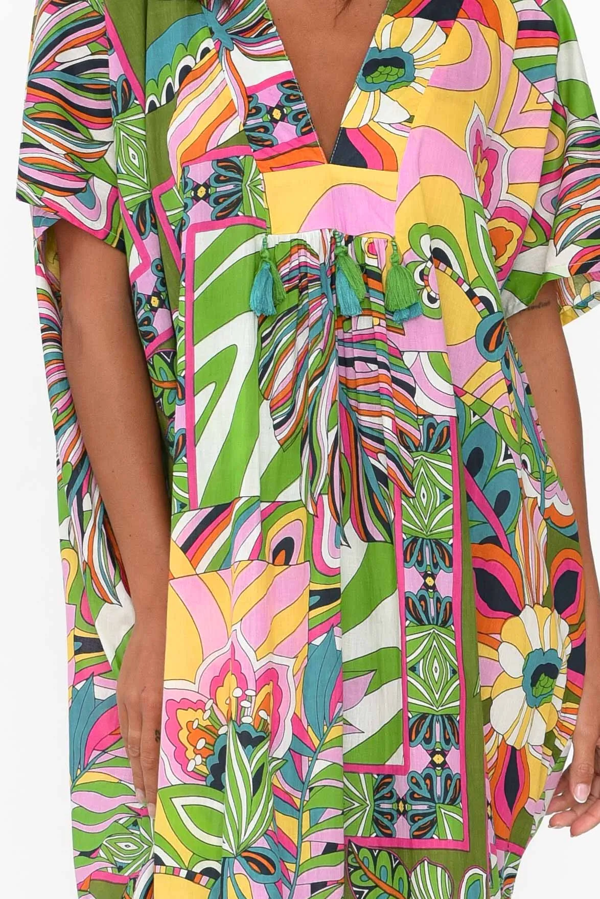 Tiwi Green Tropical Cotton Kaftan sold by Blue Bungalow product image thumbnail 5
