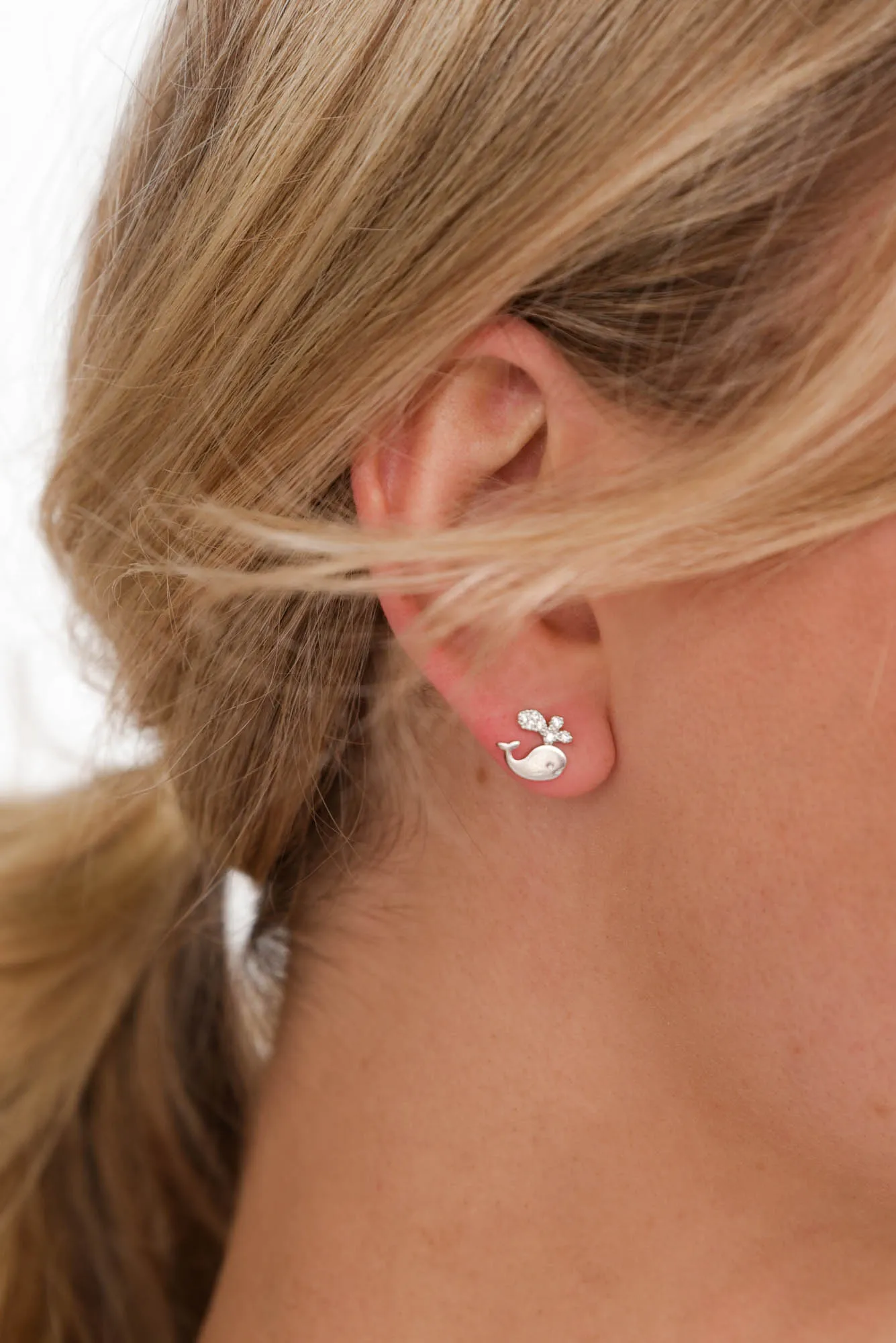 Cori Silver Whale Stud Earrings sold by Blue Bungalow